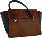 Dielay - Luxe Leren Tas - Echt Leer - 41x24x12 cm - Zwart en Bruin Slangenprint