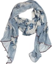 P-Modekontor Langwerpige Sjaal Dames - 1450432 bloem - Blauw combi