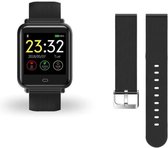 DrPhone Q-Pro - Smartwatch - Waterproof Fitness Sporthorloge + Extra Casual horlogeband - Zwart