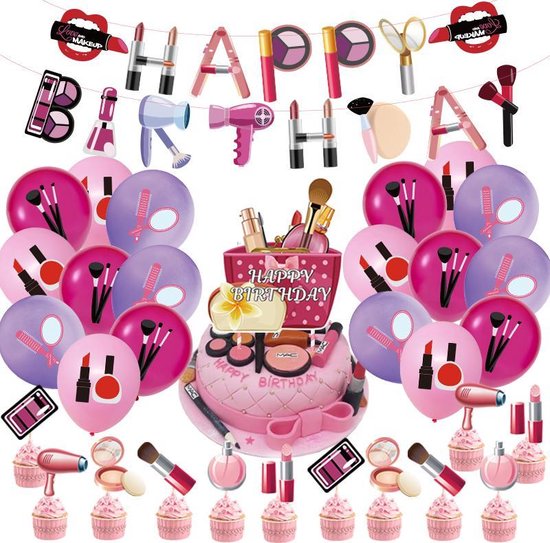 49 Delig Verjaardagset - Thema: Roze Make-Up - Versiering Voor Feestjes,  Verjaardag -... | Bol.Com