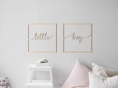 HOUTEN WANDDECORATIE / WOODEN WALL DECORATION - MUURDECORATIE VOOR DE KINDERKAMER / WALL ART FOR KID'S ROOM - WANDTEKST KADER / WALL TEXT FRAME: Little boy - 40cm x 40cm - LICHT HO