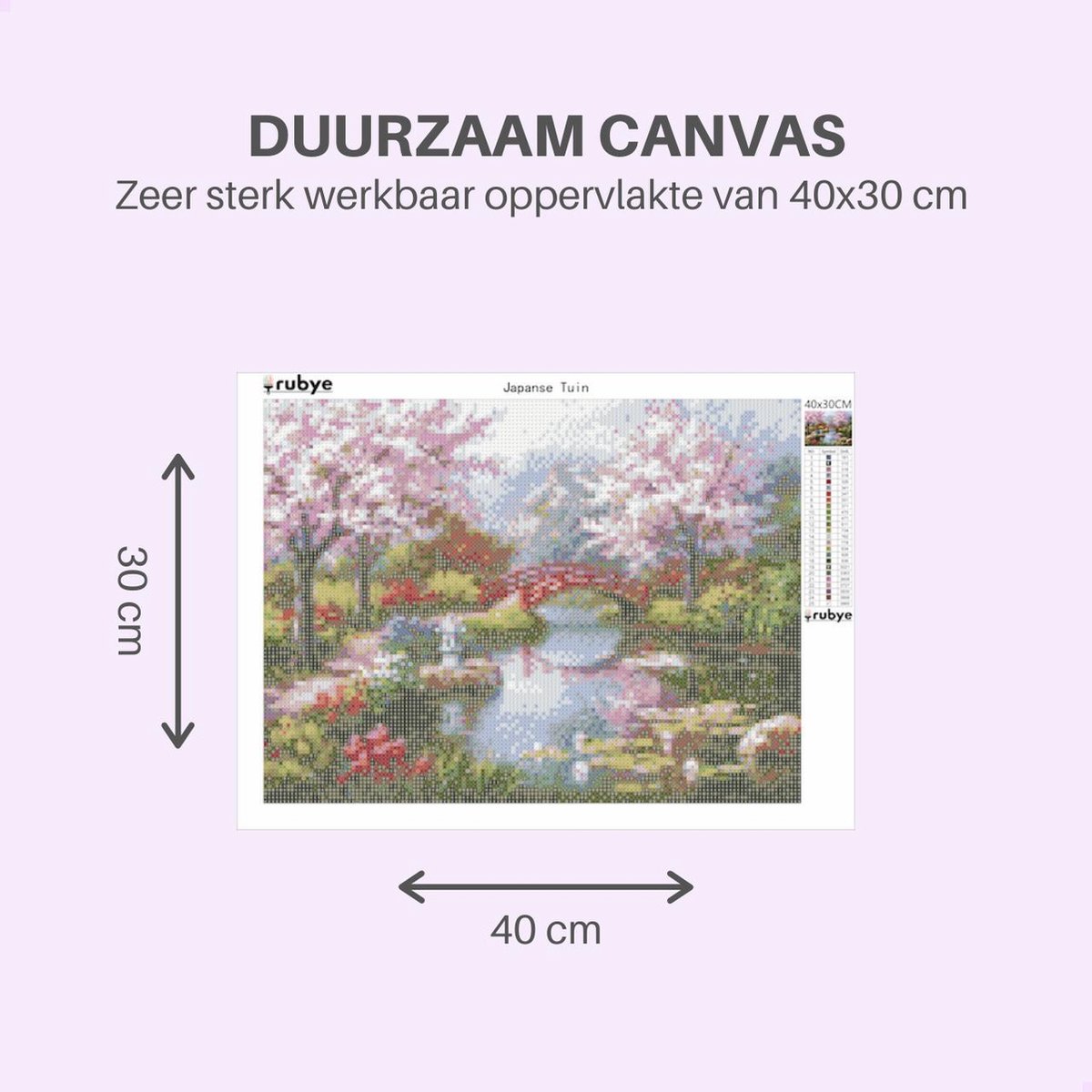 Rubye® Diamond Painting Volwassenen - Japanse Tuin 30x40cm - Met extra steentjes — afbeelding 4