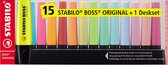 Markeerstiften STABILO BOSS ORIGINAL - DESKSET 10 PASTEL KLEUREN + 5 FLUOKLEUREN