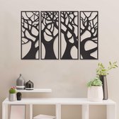Wanddecoratie - Bomen Paneel 4 Delen - Hout - Wall Art - Muurdecoratie - Zwart - 60 x 38 cm