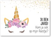 8 st. verjaardag uitnodigingen unicorn – uitnodigingskaarten eenhoorn - verjaardagsfeest thema unicorn - DutchDesign