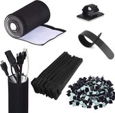 Kabelmanagementsysteem | Neopreen | Kabelslang | Kabeltunnel | 1,5 M  kabelgoot | Kabelhoes | 50 stuks Zelfklevende Kabelklemmen | Kabelhouders | 50 stuks Kabelbinders | Klittenban