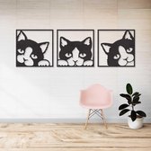 Wanddecoratie - Katten Panelen 3 Delen - Hout - Wall Art - Muurdecoratie - Zwart - 133 x 44 cm