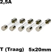 Glaszekering  5x20 T(traag) 2,5A per 5 stuks