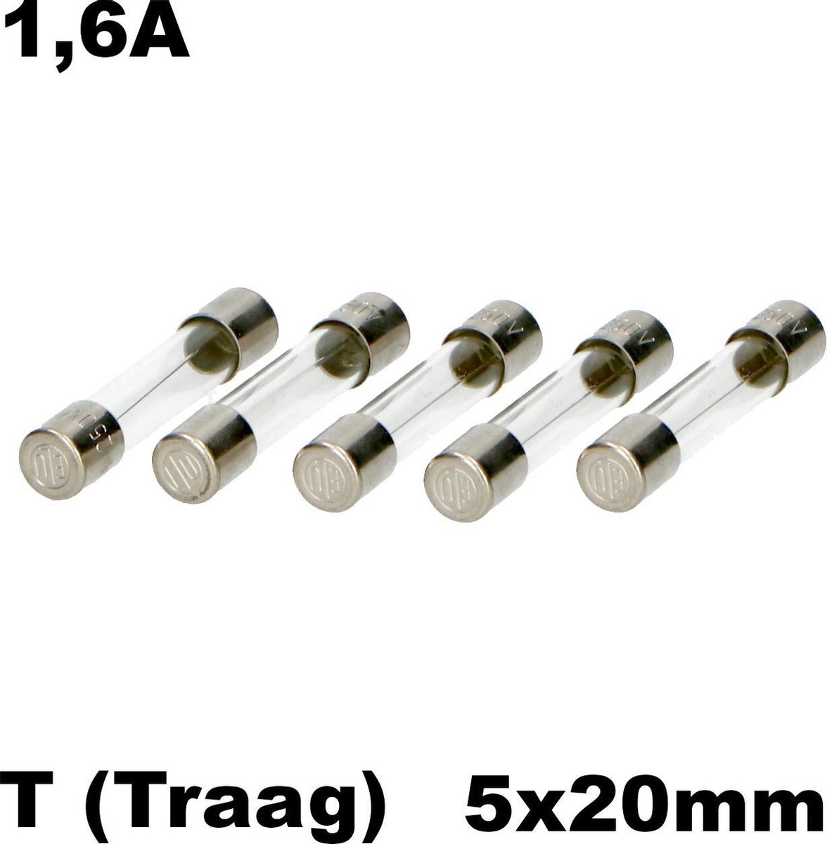 Glaszekering 5x20 T(traag) 1,6A per 5stuks