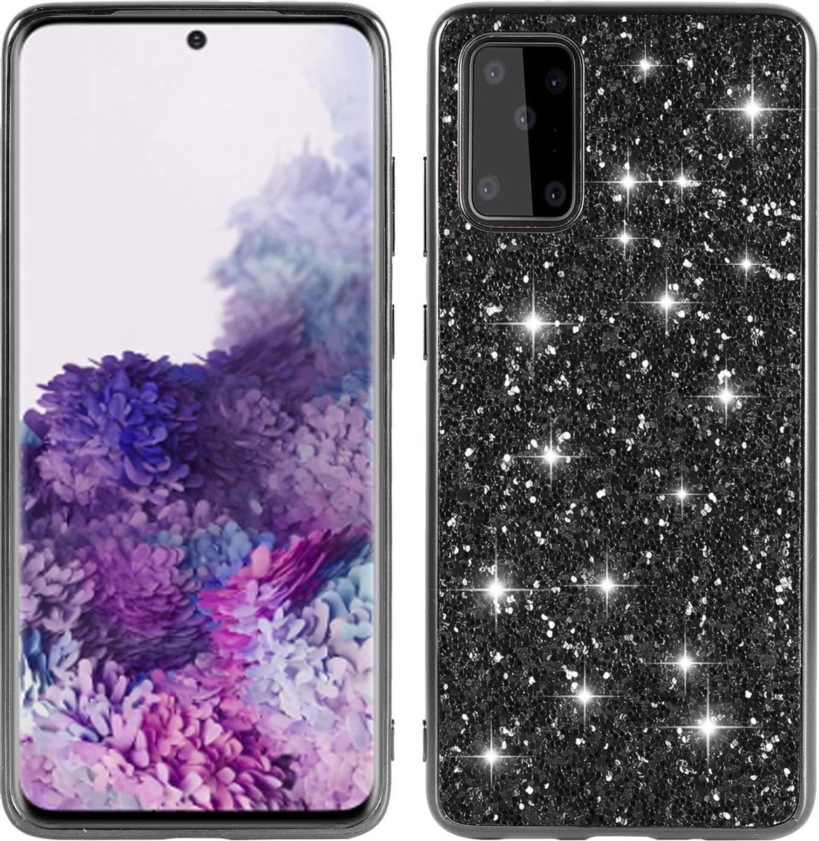 Geschikt voor Samsung Galaxy S20 Backcover - Zwart - Glitters - Hard PC Hoesje