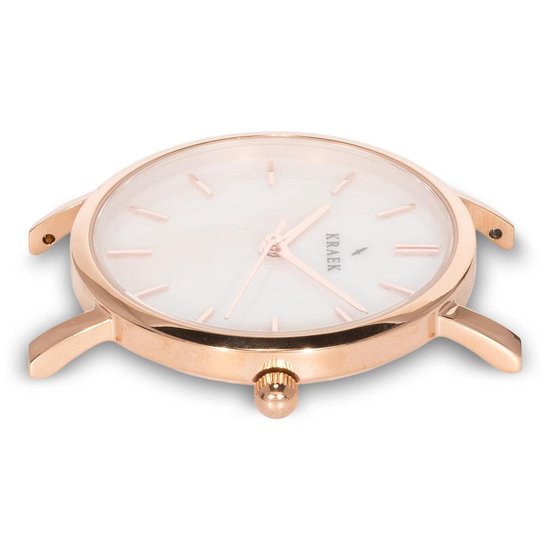 KRAEK Alice Rosé Goud Wit 32 mm | Dames Horloge | Bruin leren horlogebandje | Minimaal Design | Solis collectie