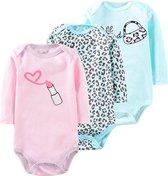 Baby rompertje met lange mouwen  3 delige set - meisjes - mint – roze -  maat 50/56 - 0 tot 3 mnd