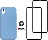 BMAX Telefoonhoesje geschikt voor iPhone 11 Pro - Siliconen hardcase hoesje lichtblauw - Met 2 screenprotectors full cover
