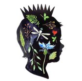 Hoofd Silhouet Meisje Natuur Strijk Applicatie 17 cm / 25.7 cm / Zwart Multicolor