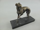 Metalen beeld - Lief hondje - Marmeren sokkel - 16 cm hoog