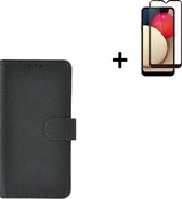 Samsung A12 Hoesje - Samsung A12 Screenprotector - Samsung Galaxy A12 Hoes Wallet Bookcase Zwart + Full Screenprotector