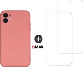 BMAX Telefoonhoesje voor iPhone 11 - Siliconen hardcase hoesje roze - Met 2 screenprotectors