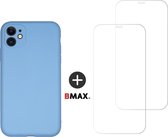 BMAX Telefoonhoesje voor iPhone 11 - Siliconen hardcase hoesje lichtblauw - Met 2 screenprotectors
