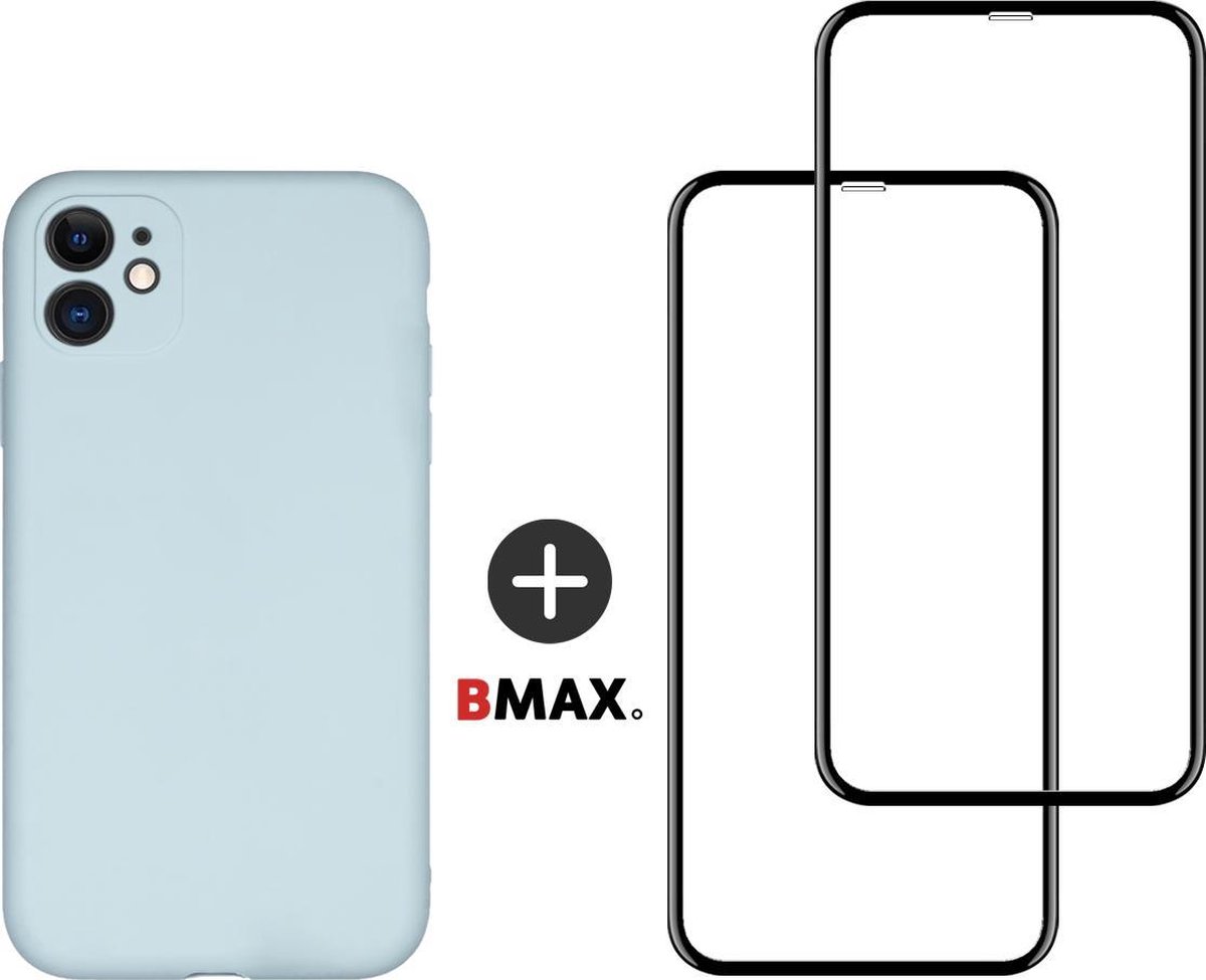 BMAX Telefoonhoesje geschikt voor iPhone 11 - Siliconen hardcase hoesje zeeblauw - Met 2 screenprotectors full cover