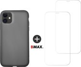 BMAX 2-pack iPhone 11 glazen screenprotector incl. zwart latex softcase hoesje
