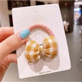 Handgemaakte Premium Premium Haarelastiekjes voor Meisjes - Zonder Metaal - Met Geel met Witte Strik - Cadeau idee - 1 stuk