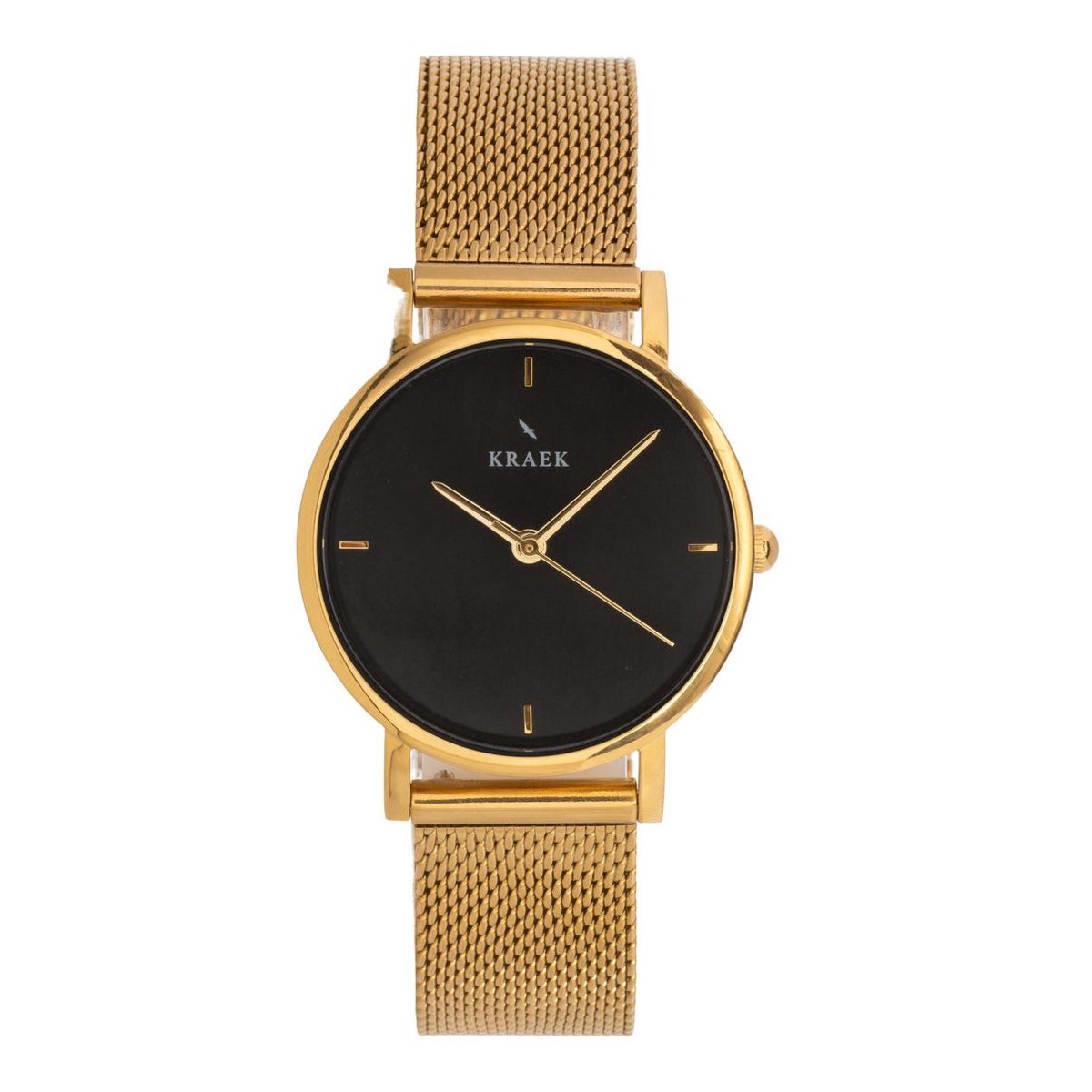 KRAEK Naomi Goud Zwart 32 mm | Dames Horloge | Goud mesh horlogebandje | Minimaal Design | Véjile collectie