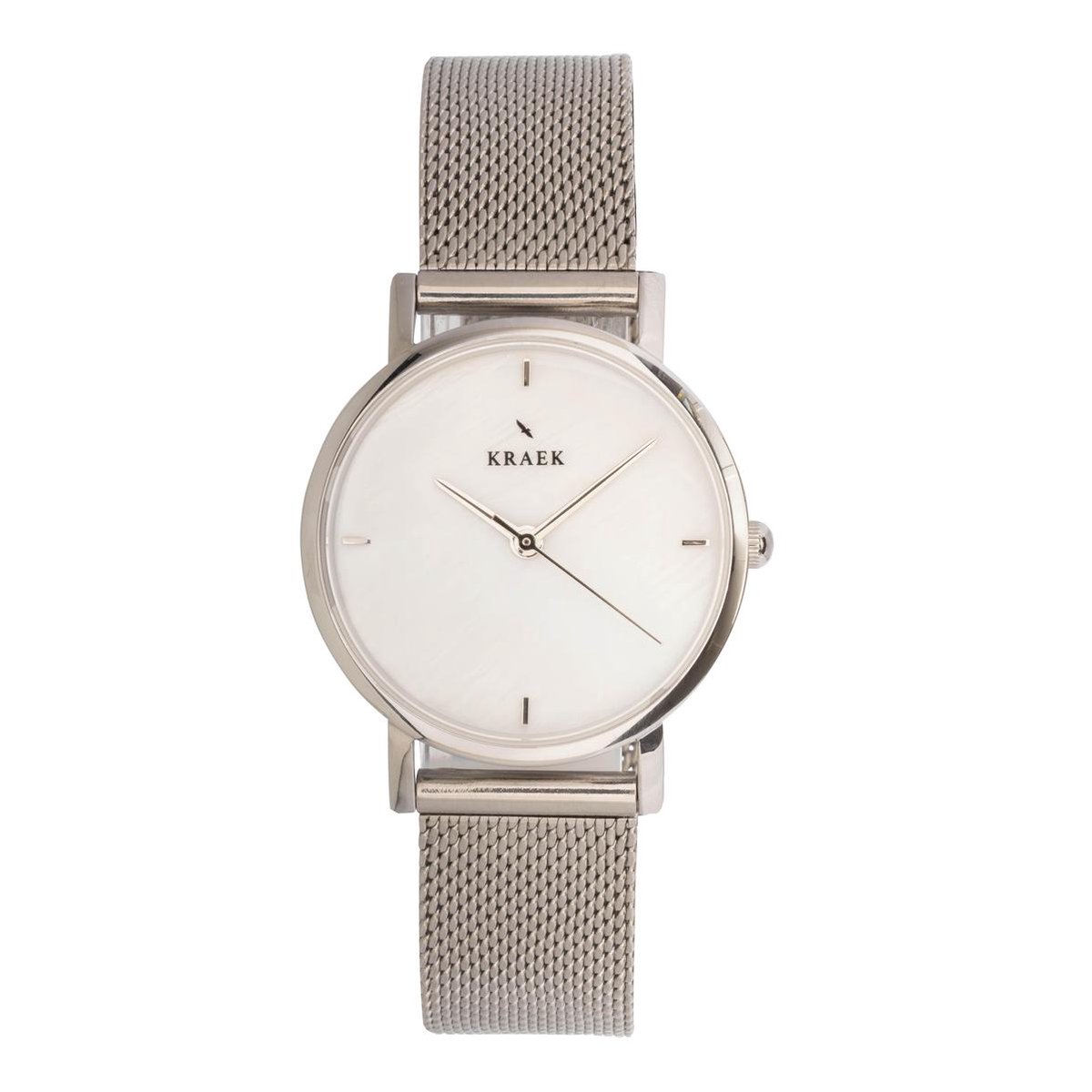KRAEK Lexi Zilver Wit 32 mm | Dames Horloge | Zilver mesh horlogebandje | Minimaal Design | Véjile collectie