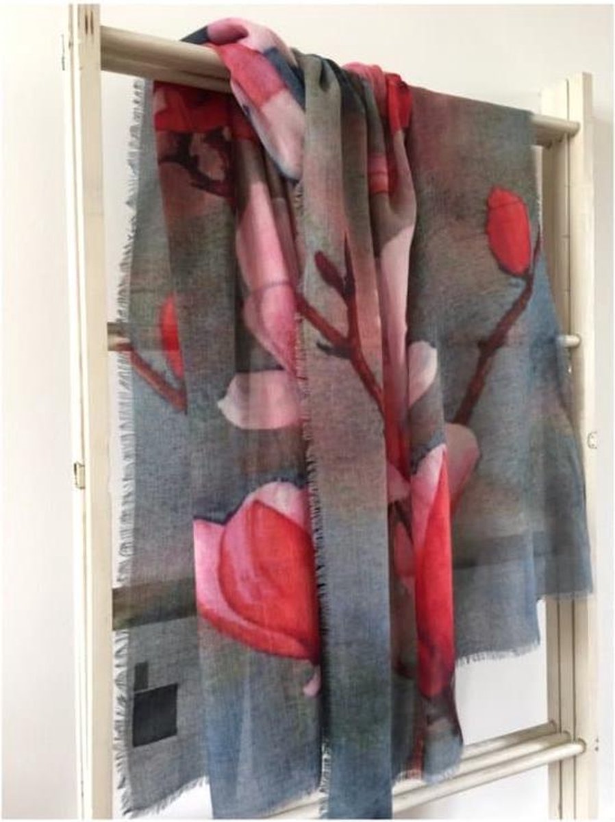 Otracosa shawl, grijs met magnolia bloemen, wol | bol.com