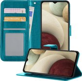 Hoesje Geschikt voor Samsung A12 Hoesje Book Case Hoes Wallet Cover - Hoes Geschikt voor Samsung Galaxy A12 Hoesje Bookcase Hoes - Turquoise