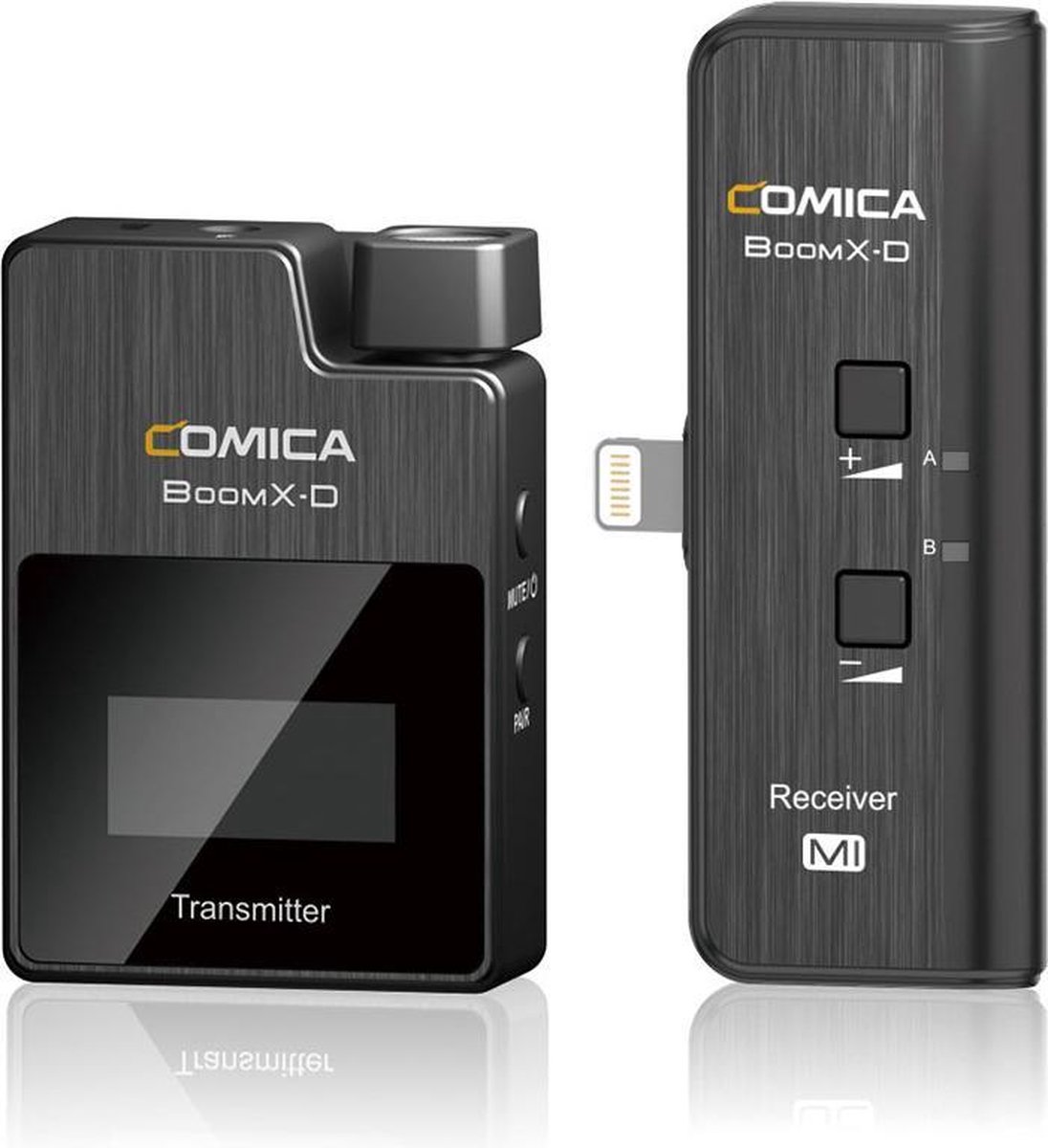 Comica BoomX-D MI1 draadloze microfoon-set met 1 zender en Lightning-ontvanger - Geschikt voor iPhone en iPad — Complete set — 50 m bereik — Zwart