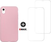 BMAX Telefoonhoesje geschikt voor iPhone 11 Pro - Siliconen hardcase hoesje lichtroze - Met 2 screenprotectors