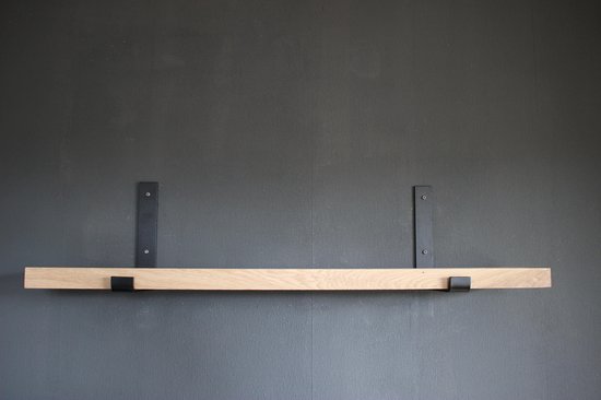 Geldschieter Jachtluipaard Geelachtig Staalsmid - Wandplank eikenhout - 35 mm dik x 98 cm - Haak steun - Zwart  metaal | bol.com