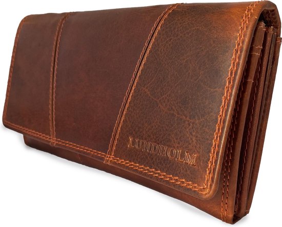 Lundholm portefeuille dames marron modèle wrap - cuir de haute qualité - portefeuille dames wrap - cadeau femme | Série Premium LH1215