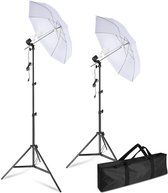 SupplyU Flitsparaplu Set - Softbox Studiolamp - Met Statieven, Paraplu's, 2x 45W Lampen en Draagtas - 84cm - Zwart