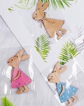 Schattige houten konijn figuren - Paasdecoratie | Konijntjes hout - Hanger - Paashangers |  | Decoratie kinderkamer - Versiering | Geboorte - Baby - Babyshower | Guirlande - Banner | Pasen - Paashaas - Haas | Set van 3 stuks!