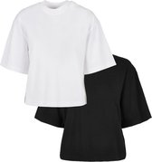 Urban Classics Dames Tshirt -2XL- Organic Oversized Pleat 2-pack Wit/Zwart