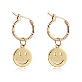 Bukuri Jewelry - Smiley Glimlach Gezicht Hanger Oorringen - Oorhangers - Oorbellen goudkleurig - earparty - trend - Hoop earrings