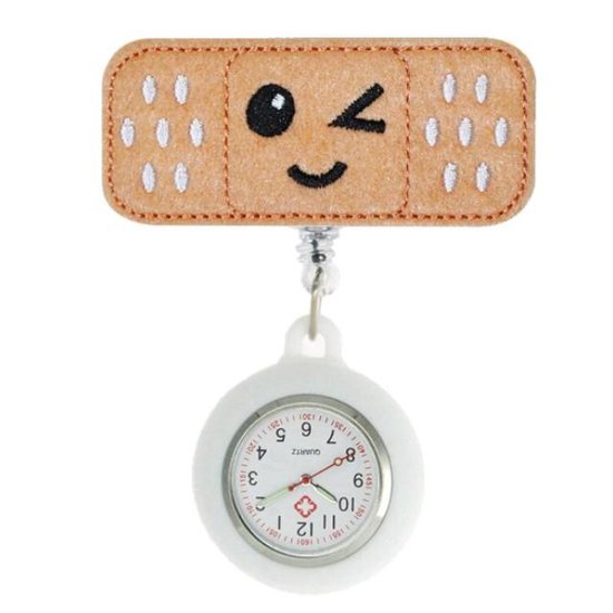 Fako® - Verpleegstershorloge - Zusterhorloge - Verpleegster Horloge - Roller Pleister - Emoji Knipoog - Wit