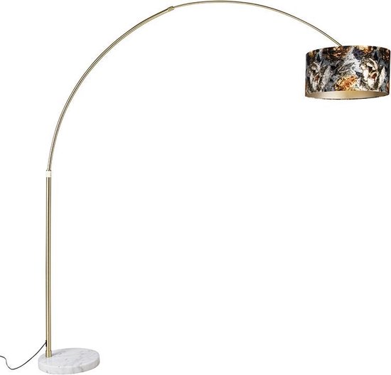 QAZQA xxl - Klassieke Booglamp | Vloerlamp | Staande Lamp - 1 lichts - H 2690 mm - Bloemen print - Woonkamer | Slaapkamer