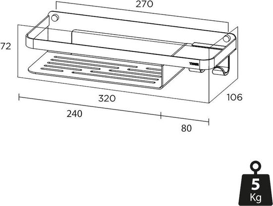 Tiger Caddy - Panier de douche avec crochet porte-serviette 32 cm - Chrome