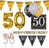 Sparkling Celebration feestpakket 50 jaar - Feestversiering - 9 delig - Zwart, goud en zilver - Verjaardag - Slingers - Ballonnen - Man/vrouw