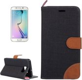 Voor Galaxy S6 edge / G925 Denim Surface Horizontale Flip lederen tas met kaartsleuven en houder (zwart)