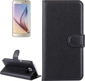 Voor Galaxy S6 / G920 Litchi Texture Horizontale Flip lederen tas met houder & kaartsleuven & portemonnee (zwart)