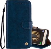 Voor Galaxy J3 (2017) / J330 (EU-versie) Zakelijke stijl olie-wastextuur Horizontale flip lederen tas met houder & kaartsleuven en portemonnee (blauw)