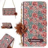 Voor Huawei P8 Lite (2017) Impatiens Balsamina Patroon Horizontale Flip Lederen Case met Houder & Kaartsleuven & Parel Bloem Ornament & Ketting