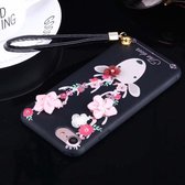 Voor iPhone 8 & 7 3D bloemen en hertenpatroon Zachte TPU-beschermhoes met draagkoord (zwart)