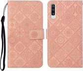 Voor Samsung Galaxy A50 etnische stijl reliëf patroon horizontale flip lederen tas met houder & kaartsleuven & portemonnee & lanyard (roze)