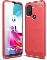 Voor Motorola Moto G30 / G10 Brushed Texture Carbon Fiber TPU Case (Rood)