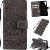 Geperst afdrukken Zonnebloempatroon Horizontale flip PU lederen tas voor Galaxy Note 10, met houder en kaartsleuven en portemonnee en lanyard (grijs)