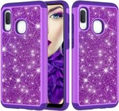 Glitter poeder contrast huid schokbestendig siliconen + pc beschermhoes voor Galaxy A20e / A10e (paars)